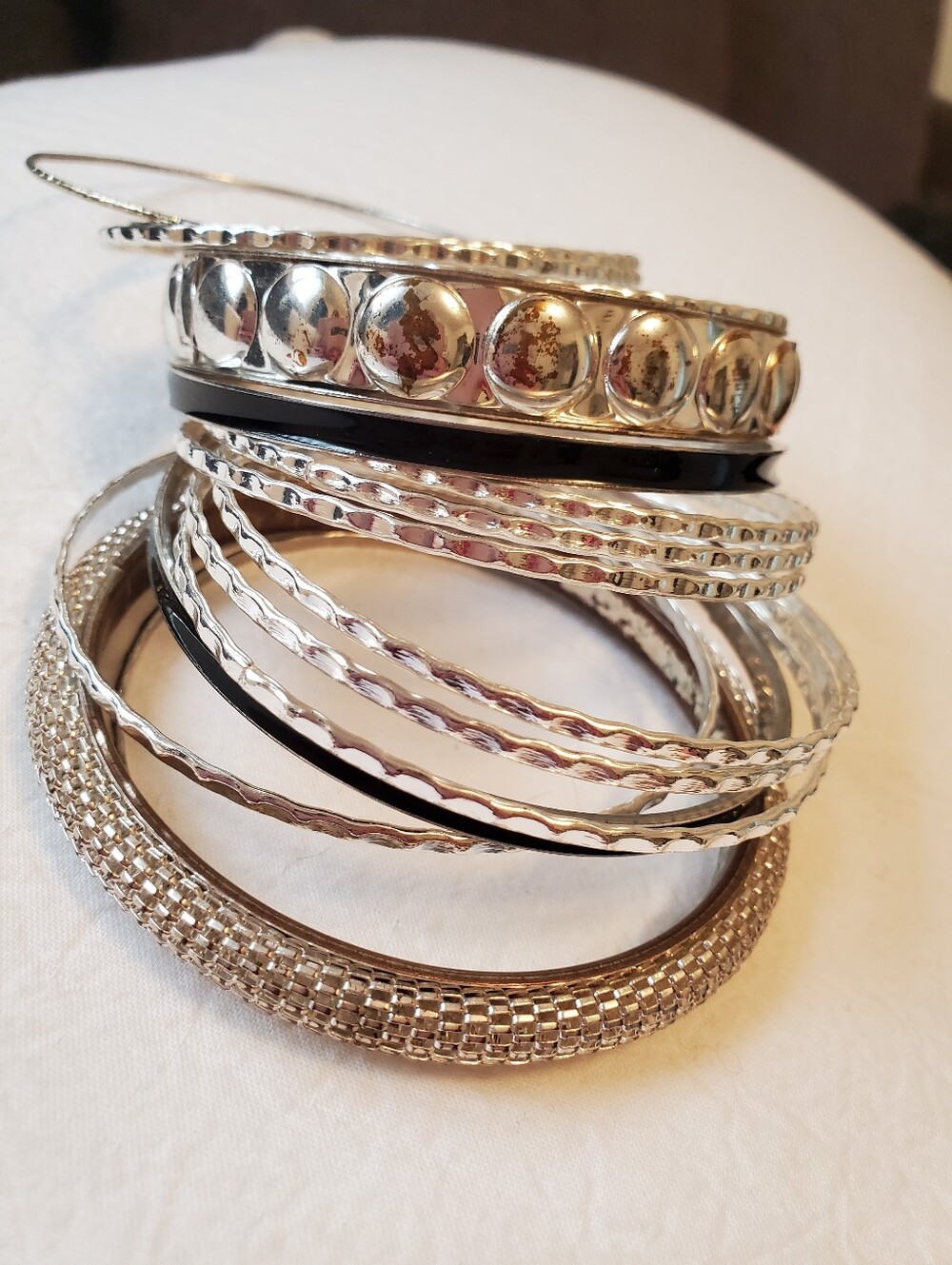 Stackable Bangle Bracelet Set - Silver-tone - Picture 2 of 3